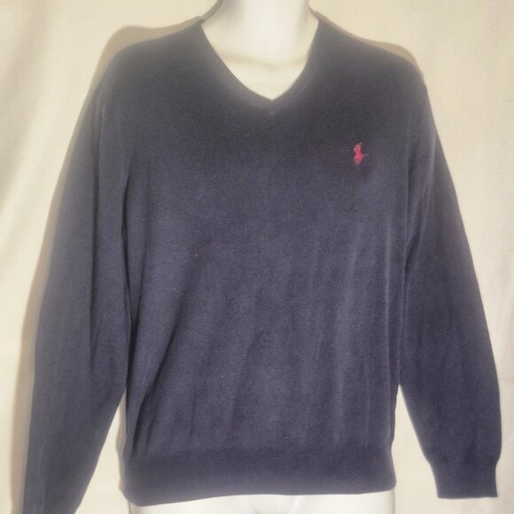 Polo by Ralph Lauren V-Neck sweater, 100% Pima Cotton, Dark Blue in size Medium - Picture 4 of 13